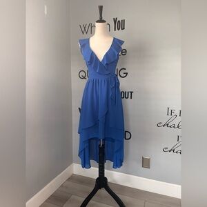 Chic High-Low Royal Blue Ruffle Dress Size S